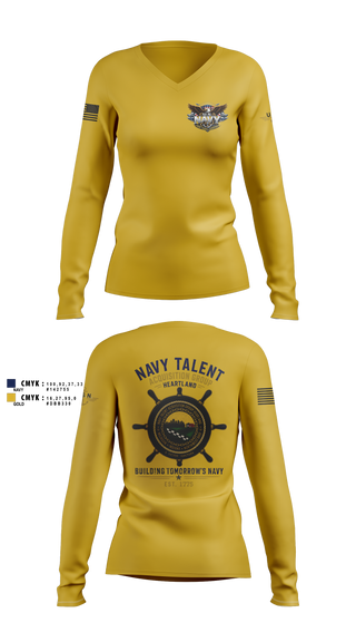 Womens Long Sleeve Vneck Shirt, NTAG HEARTLAND 2026, Navy, Teamtime, Team time, sublimation, custom sports apparel, team uniforms, spirit wear, spiritwear, sports uniforms, custom shirts, team store, custom team store, fundraiser sports, apparel fundraiser