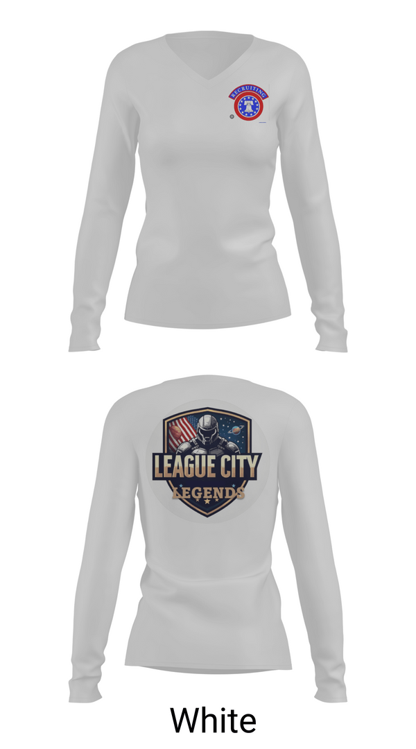 Womens Long Sleeve Vneck Shirt, LEAGUE CITY RECRUITING, Army, Teamtime, Team time, sublimation, custom sports apparel, team uniforms, spirit wear, spiritwear, sports uniforms, custom shirts, team store, custom team store, fundraiser sports, apparel fundraiser