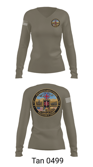 Womens Long Sleeve Vneck Shirt, 387th Medical Logistics Company, Army, Teamtime, Team time, sublimation, custom sports apparel, team uniforms, spirit wear, spiritwear, sports uniforms, custom shirts, team store, custom team store, fundraiser sports, apparel fundraiser