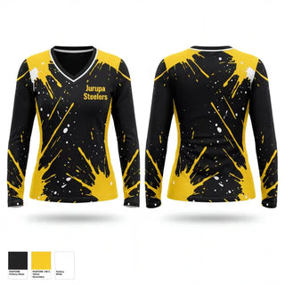 Womens Long Sleeve Vneck Shirt, Jurupa Steelers, , Teamtime, Team time, sublimation, custom sports apparel, team uniforms, spirit wear, spiritwear, sports uniforms, custom shirts, team store, custom team store, fundraiser sports, apparel fundraiser