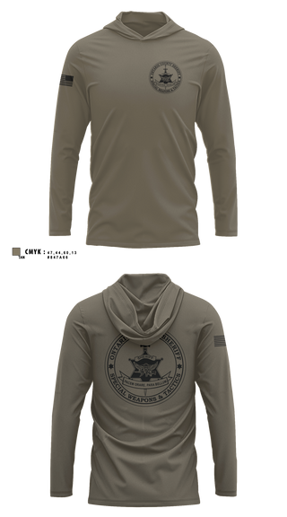 Long Sleeve Performance Shirt with hood, Ontario County Sheriff’s Office, Police, Teamtime, Team time, sublimation, custom sports apparel, team uniforms, spirit wear, spiritwear, sports uniforms, custom shirts, team store, custom team store, fundraiser sports, apparel fundraiser