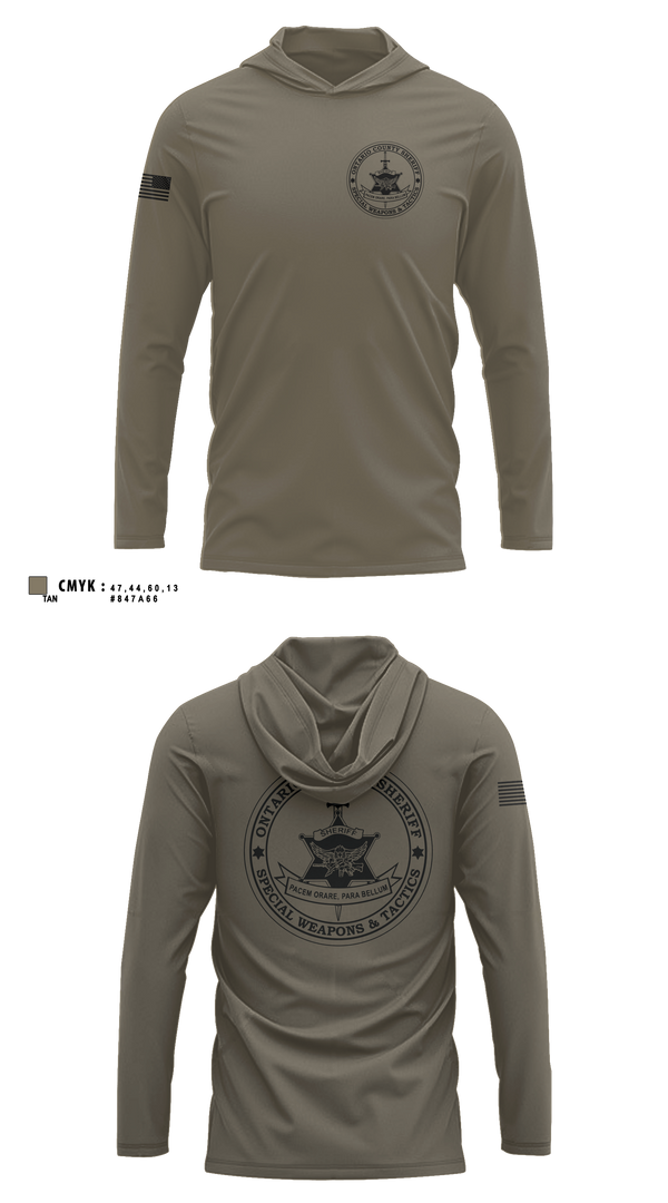 Long Sleeve Performance Shirt with hood, Ontario County Sheriff’s Office, Police, Teamtime, Team time, sublimation, custom sports apparel, team uniforms, spirit wear, spiritwear, sports uniforms, custom shirts, team store, custom team store, fundraiser sports, apparel fundraiser