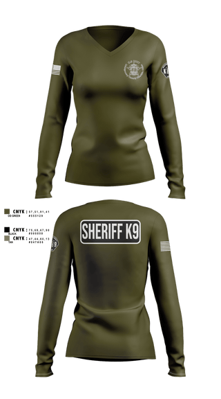 Womens Long Sleeve Vneck Shirt, Montgomery County Sheriff’s Office K9 Unit, Police, Teamtime, Team time, sublimation, custom sports apparel, team uniforms, spirit wear, spiritwear, sports uniforms, custom shirts, team store, custom team store, fundraiser sports, apparel fundraiser
