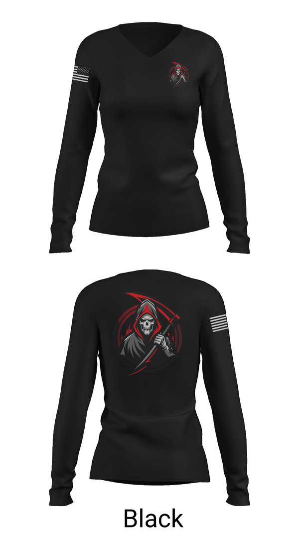 Womens Long Sleeve Vneck Shirt, Reaper Platoon, Army, Teamtime, Team time, sublimation, custom sports apparel, team uniforms, spirit wear, spiritwear, sports uniforms, custom shirts, team store, custom team store, fundraiser sports, apparel fundraiser