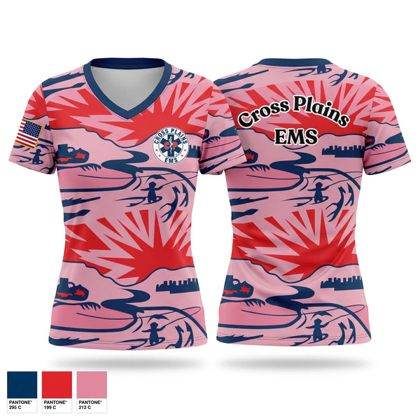 Womens Short Sleeve Vneck Shirt, Cross Plains Area EMS, EMS/EMT, Teamtime, Team time, sublimation, custom sports apparel, team uniforms, spirit wear, spiritwear, sports uniforms, custom shirts, team store, custom team store, fundraiser sports, apparel fundraiser