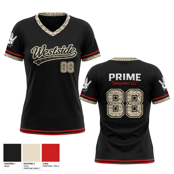 Womens Short Sleeve Vneck Shirt, Westside, Softball, Teamtime, Team time, sublimation, custom sports apparel, team uniforms, spirit wear, spiritwear, sports uniforms, custom shirts, team store, custom team store, fundraiser sports, apparel fundraiser