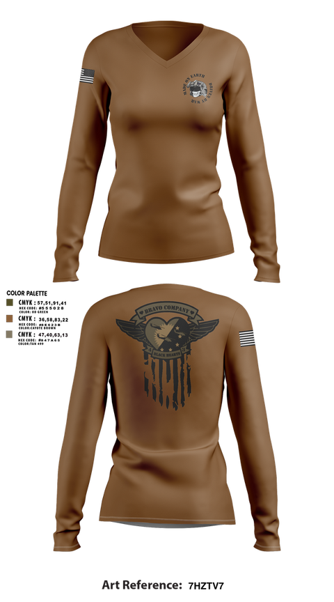 Womens Long Sleeve Vneck Shirt, B/4-3 Assault Helicopter Battalion, , Teamtime, Team time, sublimation, custom sports apparel, team uniforms, spirit wear, spiritwear, sports uniforms, custom shirts, team store, custom team store, fundraiser sports, apparel fundraiser