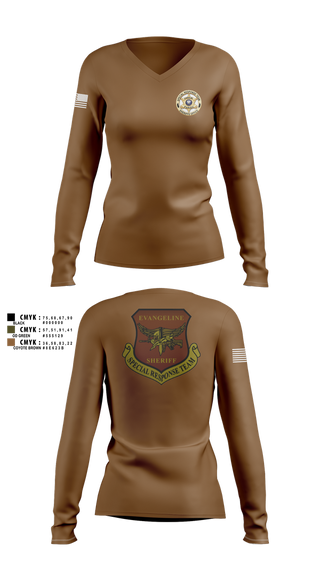 Womens Long Sleeve Vneck Shirt, Evangeline Parish Sheriffs Office S.R.T, Police, Teamtime, Team time, sublimation, custom sports apparel, team uniforms, spirit wear, spiritwear, sports uniforms, custom shirts, team store, custom team store, fundraiser sports, apparel fundraiser