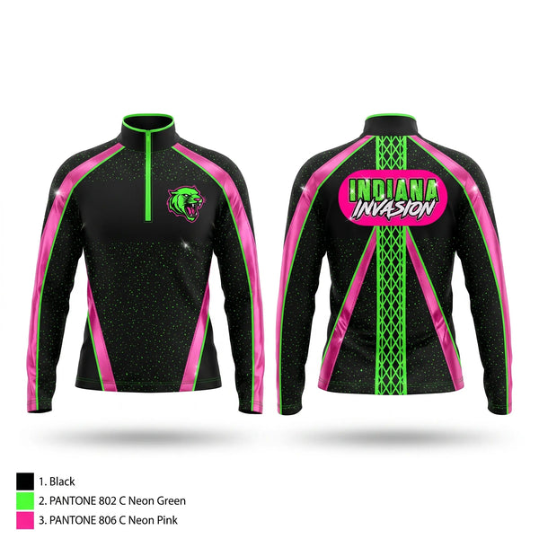 Quarter Zip Jacket, Indiana Invasion Inc., Cheer, Teamtime, Team time, sublimation, custom sports apparel, team uniforms, spirit wear, spiritwear, sports uniforms, custom shirts, team store, custom team store, fundraiser sports, apparel fundraiser