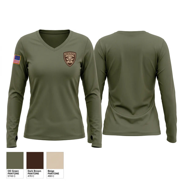 Womens Long Sleeve Vneck Shirt, Fannin county court services, Police, Teamtime, Team time, sublimation, custom sports apparel, team uniforms, spirit wear, spiritwear, sports uniforms, custom shirts, team store, custom team store, fundraiser sports, apparel fundraiser