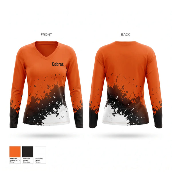 Womens Long Sleeve Vneck Shirt, Cobras, Baseball, Teamtime, Team time, sublimation, custom sports apparel, team uniforms, spirit wear, spiritwear, sports uniforms, custom shirts, team store, custom team store, fundraiser sports, apparel fundraiser