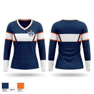 Womens Long Sleeve Vneck Shirt, Westmont Youth Baseball, Baseball, Teamtime, Team time, sublimation, custom sports apparel, team uniforms, spirit wear, spiritwear, sports uniforms, custom shirts, team store, custom team store, fundraiser sports, apparel fundraiser