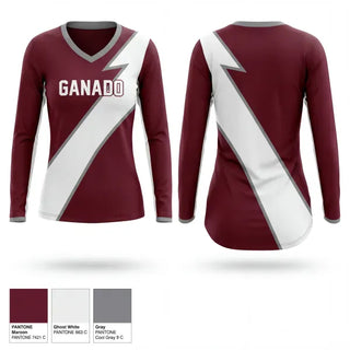 Womens Long Sleeve Vneck Shirt, Ganado, Spirit Store, Teamtime, Team time, sublimation, custom sports apparel, team uniforms, spirit wear, spiritwear, sports uniforms, custom shirts, team store, custom team store, fundraiser sports, apparel fundraiser