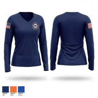 Womens Long Sleeve Vneck Shirt, Auburn NROTC, Navy, Teamtime, Team time, sublimation, custom sports apparel, team uniforms, spirit wear, spiritwear, sports uniforms, custom shirts, team store, custom team store, fundraiser sports, apparel fundraiser