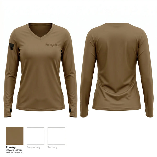 Womens Long Sleeve Vneck Shirt, Renegades, National Guard, Teamtime, Team time, sublimation, custom sports apparel, team uniforms, spirit wear, spiritwear, sports uniforms, custom shirts, team store, custom team store, fundraiser sports, apparel fundraiser
