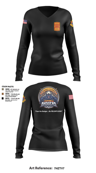 Womens Long Sleeve Vneck Shirt, Honey Badgers / 30X, Army, Teamtime, Team time, sublimation, custom sports apparel, team uniforms, spirit wear, spiritwear, sports uniforms, custom shirts, team store, custom team store, fundraiser sports, apparel fundraiser