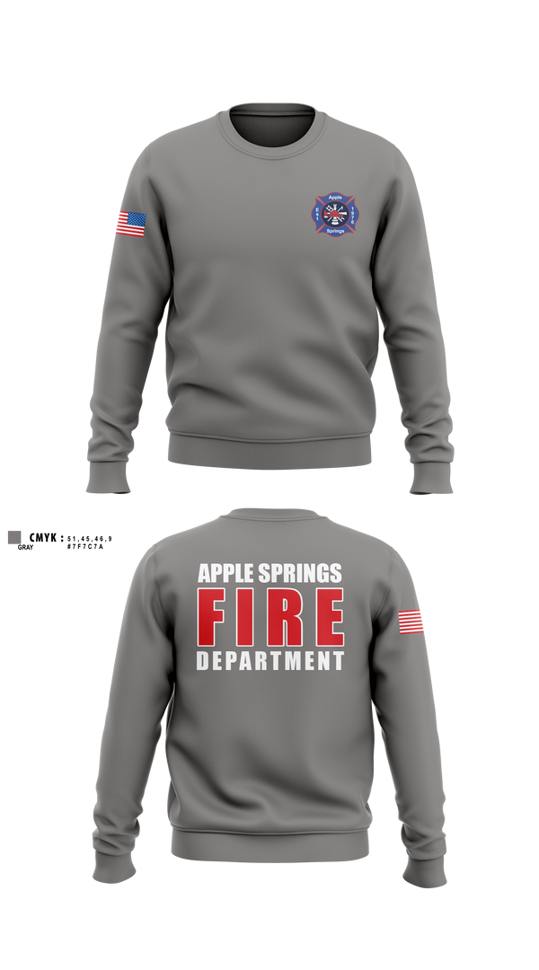 Crew Neck Sweatshirt, Apple Springs, Fire Department, Teamtime, Team time, sublimation, custom sports apparel, team uniforms, spirit wear, spiritwear, sports uniforms, custom shirts, team store, custom team store, fundraiser sports, apparel fundraiser