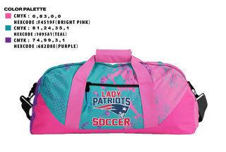 Duffle Bag, Madison Middle Lady Patriots Soccer, Women's Soccer, Teamtime, Team time, sublimation, custom sports apparel, team uniforms, spirit wear, spiritwear, sports uniforms, custom shirts, team store, custom team store, fundraiser sports, apparel fundraiser