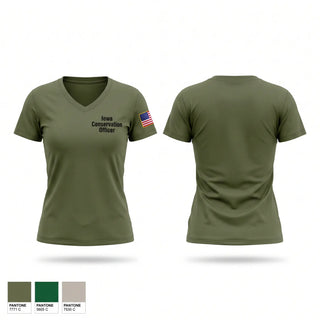 Womens Short Sleeve Vneck Shirt, Iowa Conservation Officer, Police, Teamtime, Team time, sublimation, custom sports apparel, team uniforms, spirit wear, spiritwear, sports uniforms, custom shirts, team store, custom team store, fundraiser sports, apparel fundraiser