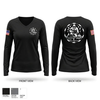 Womens Long Sleeve Vneck Shirt, 2nd Radio Battalion, Marines, Teamtime, Team time, sublimation, custom sports apparel, team uniforms, spirit wear, spiritwear, sports uniforms, custom shirts, team store, custom team store, fundraiser sports, apparel fundraiser