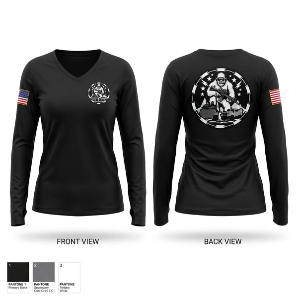 Womens Long Sleeve Vneck Shirt, 2nd Radio Battalion, Marines, Teamtime, Team time, sublimation, custom sports apparel, team uniforms, spirit wear, spiritwear, sports uniforms, custom shirts, team store, custom team store, fundraiser sports, apparel fundraiser