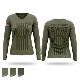 Womens Long Sleeve Vneck Shirt, Reno County Swat, Police, Teamtime, Team time, sublimation, custom sports apparel, team uniforms, spirit wear, spiritwear, sports uniforms, custom shirts, team store, custom team store, fundraiser sports, apparel fundraiser