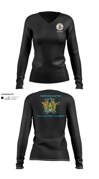 Womens Long Sleeve Vneck Shirt, MCoE Sergeant Audie Murphy Club (SMAC), Army, Teamtime, Team time, sublimation, custom sports apparel, team uniforms, spirit wear, spiritwear, sports uniforms, custom shirts, team store, custom team store, fundraiser sports, apparel fundraiser