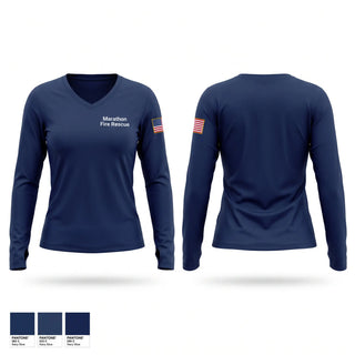 Womens Long Sleeve Vneck Shirt, Marathon Fire Rescue, Fire Department, Teamtime, Team time, sublimation, custom sports apparel, team uniforms, spirit wear, spiritwear, sports uniforms, custom shirts, team store, custom team store, fundraiser sports, apparel fundraiser