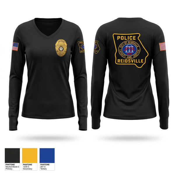 Womens Long Sleeve Vneck Shirt, Reidsville Police Department, Police, Teamtime, Team time, sublimation, custom sports apparel, team uniforms, spirit wear, spiritwear, sports uniforms, custom shirts, team store, custom team store, fundraiser sports, apparel fundraiser