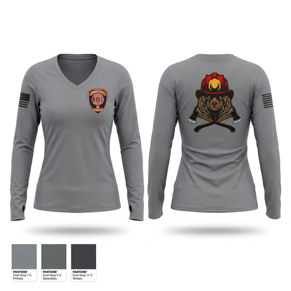 Womens Long Sleeve Vneck Shirt, Stewart County Fire Rescue, Fire Department, Teamtime, Team time, sublimation, custom sports apparel, team uniforms, spirit wear, spiritwear, sports uniforms, custom shirts, team store, custom team store, fundraiser sports, apparel fundraiser