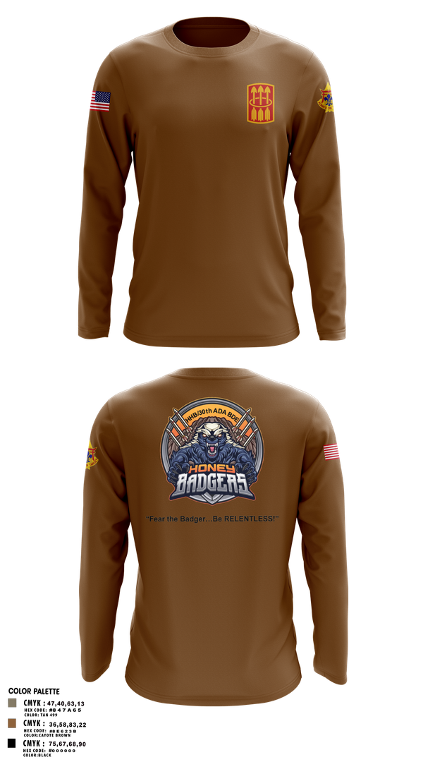 Long Sleeve Performance Shirt, Honey Badgers / 30X, Army, Teamtime, Team time, sublimation, custom sports apparel, team uniforms, spirit wear, spiritwear, sports uniforms, custom shirts, team store, custom team store, fundraiser sports, apparel fundraiser