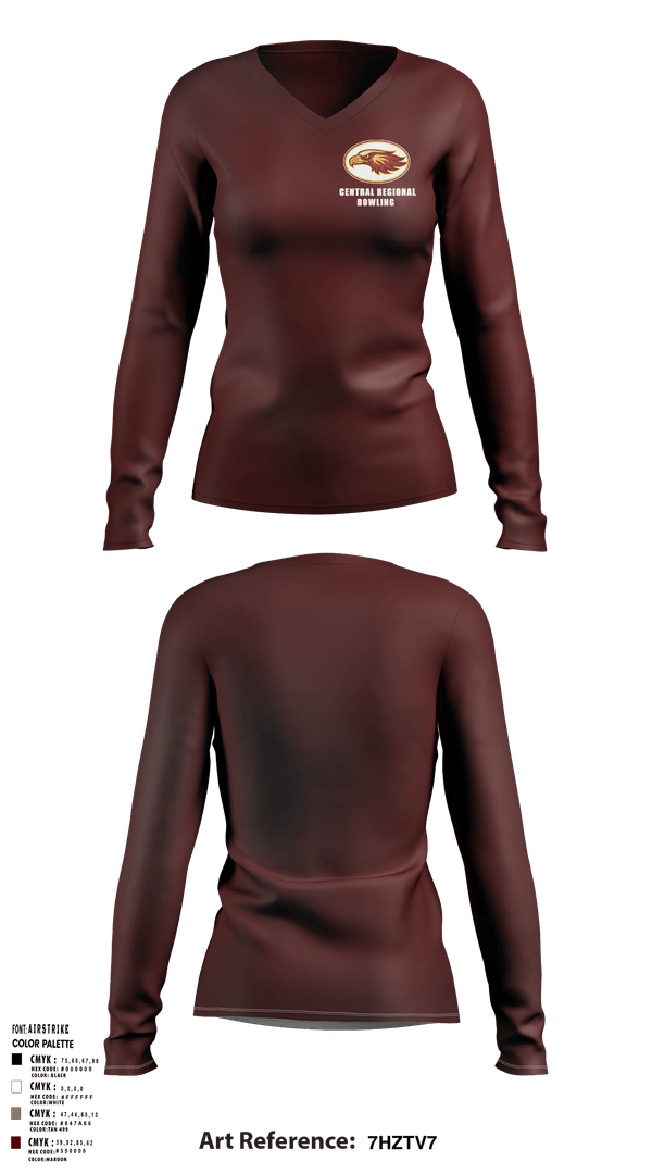 Womens Long Sleeve Vneck Shirt, Central Regional High School Bowling, Bowling, Teamtime, Team time, sublimation, custom sports apparel, team uniforms, spirit wear, spiritwear, sports uniforms, custom shirts, team store, custom team store, fundraiser sports, apparel fundraiser