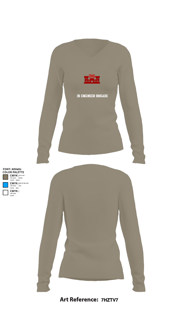Womens Long Sleeve Vneck Shirt, 36 Engineer Brigade, Army, Teamtime, Team time, sublimation, custom sports apparel, team uniforms, spirit wear, spiritwear, sports uniforms, custom shirts, team store, custom team store, fundraiser sports, apparel fundraiser