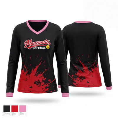 Manzanita Softball 24227643 Women's Long Sleeve V-neck Shirt - 1