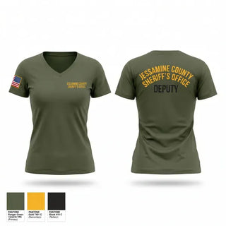 Womens Short Sleeve Vneck Shirt, Jessamine County Sheriff’s Office, Police, Teamtime, Team time, sublimation, custom sports apparel, team uniforms, spirit wear, spiritwear, sports uniforms, custom shirts, team store, custom team store, fundraiser sports, apparel fundraiser