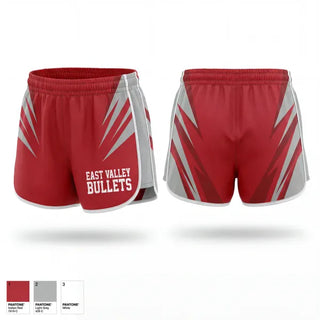 Womens Shorts, East Valley Bullets, Women's Lacrosse, Teamtime, Team time, sublimation, custom sports apparel, team uniforms, spirit wear, spiritwear, sports uniforms, custom shirts, team store, custom team store, fundraiser sports, apparel fundraiser