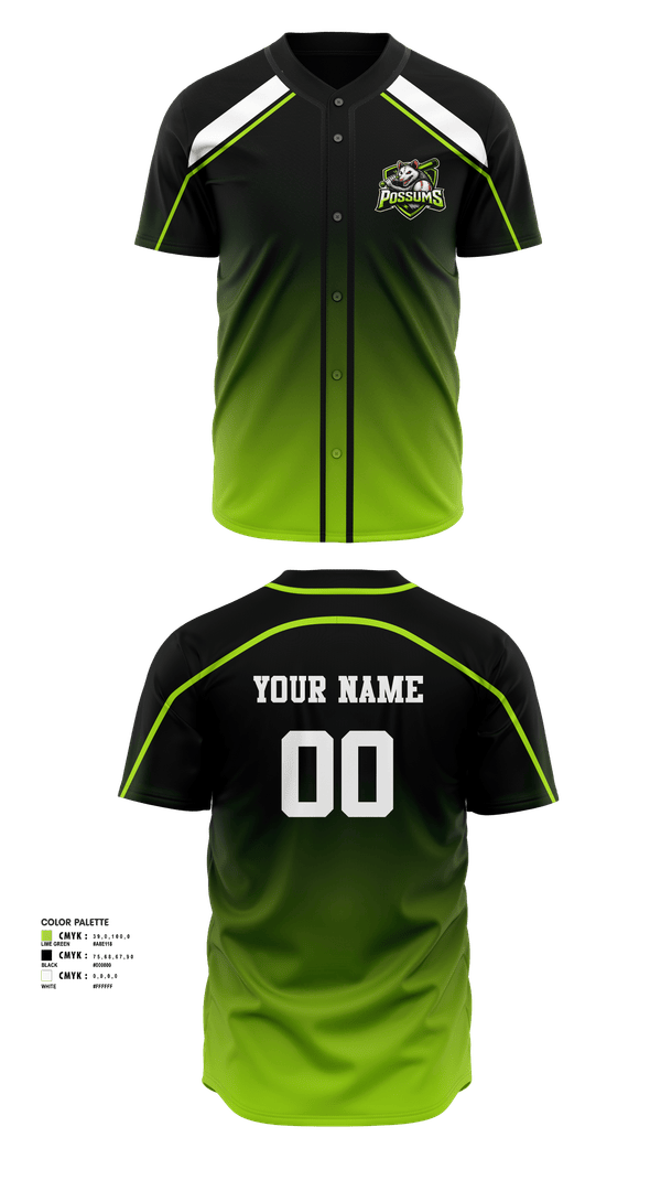 Full Button Baseball Jersey, Possums, Baseball, Teamtime, Team time, sublimation, custom sports apparel, team uniforms, spirit wear, spiritwear, sports uniforms, custom shirts, team store, custom team store, fundraiser sports, apparel fundraiser