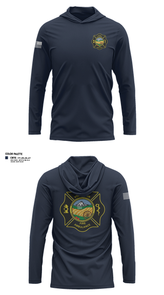 Long Sleeve Performance Shirt with hood, Dufur Volunteer Fire and Ambulance, Fire Department, Teamtime, Team time, sublimation, custom sports apparel, team uniforms, spirit wear, spiritwear, sports uniforms, custom shirts, team store, custom team store, fundraiser sports, apparel fundraiser