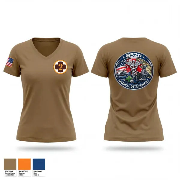 Womens Short Sleeve Vneck Shirt, 852D Medical Detachment, Army, Teamtime, Team time, sublimation, custom sports apparel, team uniforms, spirit wear, spiritwear, sports uniforms, custom shirts, team store, custom team store, fundraiser sports, apparel fundraiser