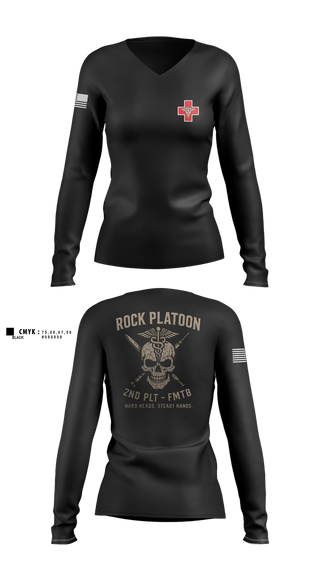 Womens Long Sleeve Vneck Shirt, FMTB-E 2ND PLATOON, , Teamtime, Team time, sublimation, custom sports apparel, team uniforms, spirit wear, spiritwear, sports uniforms, custom shirts, team store, custom team store, fundraiser sports, apparel fundraiser