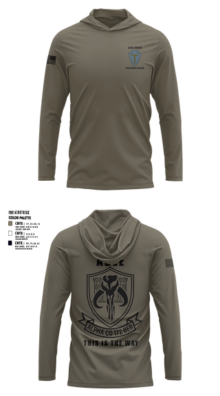 Long Sleeve Performance Shirt with hood, A Co 172 BEB, National Guard, Teamtime, Team time, sublimation, custom sports apparel, team uniforms, spirit wear, spiritwear, sports uniforms, custom shirts, team store, custom team store, fundraiser sports, apparel fundraiser