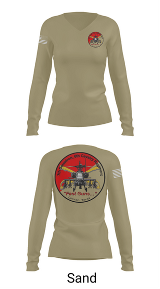 Womens Long Sleeve Vneck Shirt, 7th Squadron, Sixth Cavalry Regiment, , Teamtime, Team time, sublimation, custom sports apparel, team uniforms, spirit wear, spiritwear, sports uniforms, custom shirts, team store, custom team store, fundraiser sports, apparel fundraiser