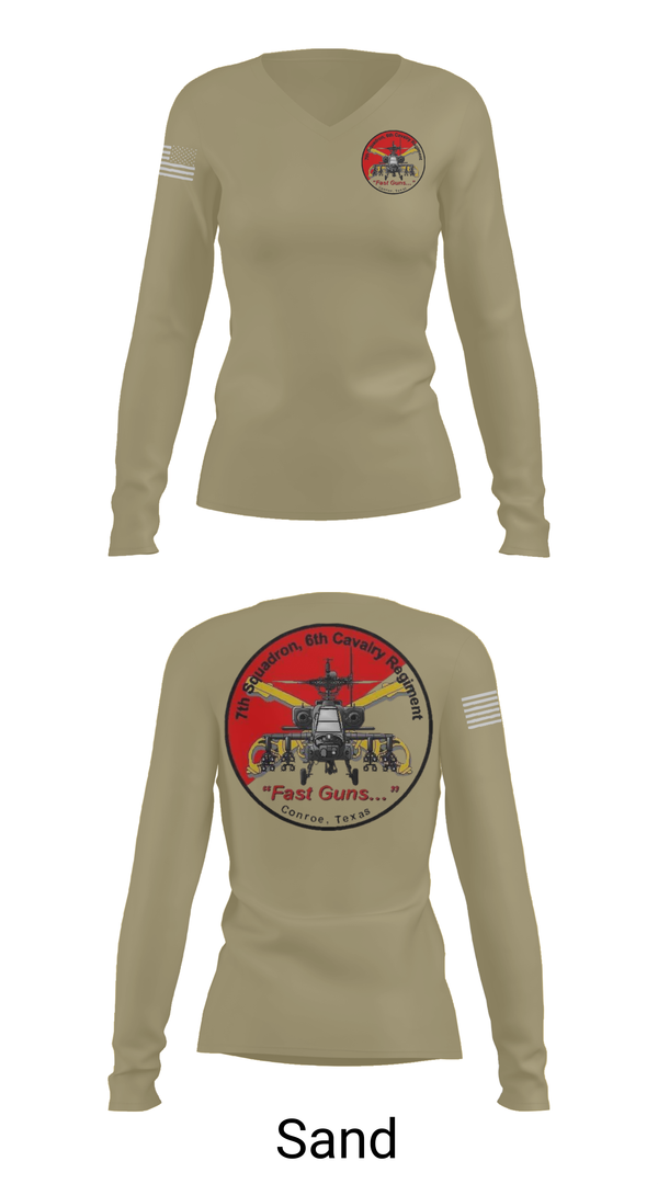 Womens Long Sleeve Vneck Shirt, 7th Squadron, Sixth Cavalry Regiment, , Teamtime, Team time, sublimation, custom sports apparel, team uniforms, spirit wear, spiritwear, sports uniforms, custom shirts, team store, custom team store, fundraiser sports, apparel fundraiser