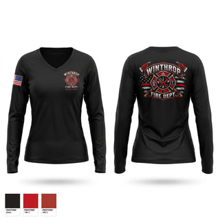 Womens Long Sleeve Vneck Shirt, Winthrop Fire Department, Fire Department, Teamtime, Team time, sublimation, custom sports apparel, team uniforms, spirit wear, spiritwear, sports uniforms, custom shirts, team store, custom team store, fundraiser sports, apparel fundraiser