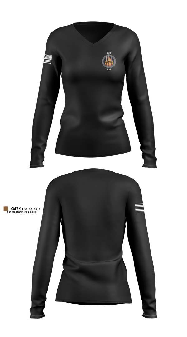 Womens Long Sleeve Vneck Shirt, CCoE Charlie Branch, Army, Teamtime, Team time, sublimation, custom sports apparel, team uniforms, spirit wear, spiritwear, sports uniforms, custom shirts, team store, custom team store, fundraiser sports, apparel fundraiser