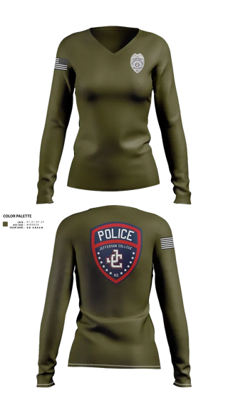 Womens Long Sleeve Vneck Shirt, Jefferson College Police Department, Police, Teamtime, Team time, sublimation, custom sports apparel, team uniforms, spirit wear, spiritwear, sports uniforms, custom shirts, team store, custom team store, fundraiser sports, apparel fundraiser