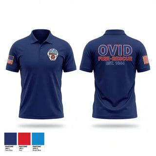 Short Sleeve Performance Polo, Ovid Fire Dept, Fire Department, Teamtime, Team time, sublimation, custom sports apparel, team uniforms, spirit wear, spiritwear, sports uniforms, custom shirts, team store, custom team store, fundraiser sports, apparel fundraiser