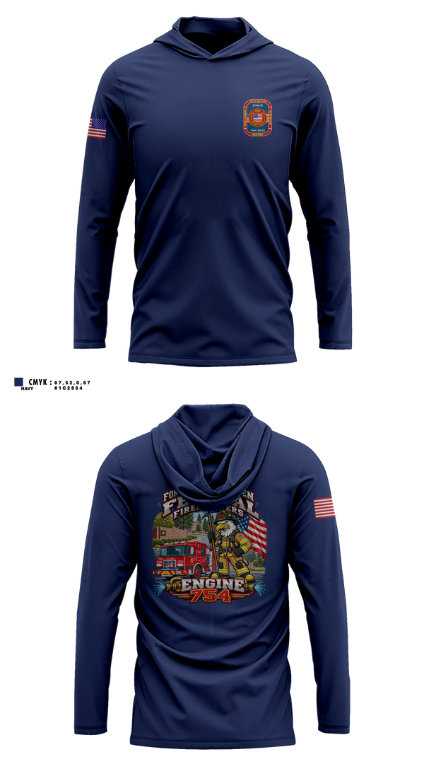 Long Sleeve hooded sunshirt, Fort Detrick Forest Glen Federal Firefighters, Fire Department, Teamtime, Team time, sublimation, custom sports apparel, team uniforms, spirit wear, spiritwear, sports uniforms, custom shirts, team store, custom team store, fundraiser sports, apparel fundraiser