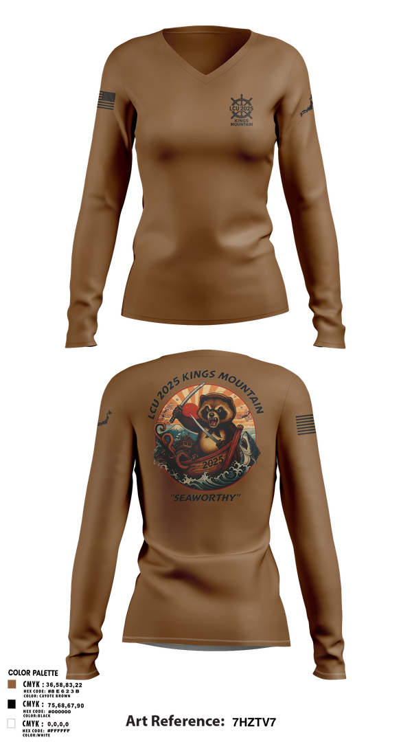 Womens Long Sleeve Vneck Shirt, LCU 2025 KINGS MOUNTAIN, Army, Teamtime, Team time, sublimation, custom sports apparel, team uniforms, spirit wear, spiritwear, sports uniforms, custom shirts, team store, custom team store, fundraiser sports, apparel fundraiser