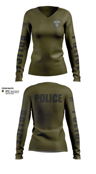 Womens Long Sleeve Vneck Shirt, Ohkay Owingeh Police Department, Police, Teamtime, Team time, sublimation, custom sports apparel, team uniforms, spirit wear, spiritwear, sports uniforms, custom shirts, team store, custom team store, fundraiser sports, apparel fundraiser